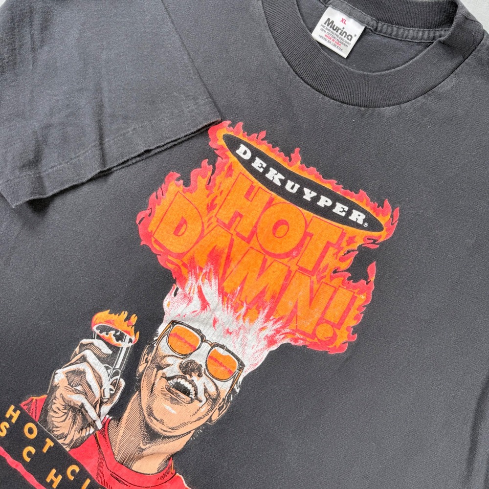 Vtg Murina Single Stitch Made in USA DeKuyper Hot Damn Schnapps T Shirt XL Black